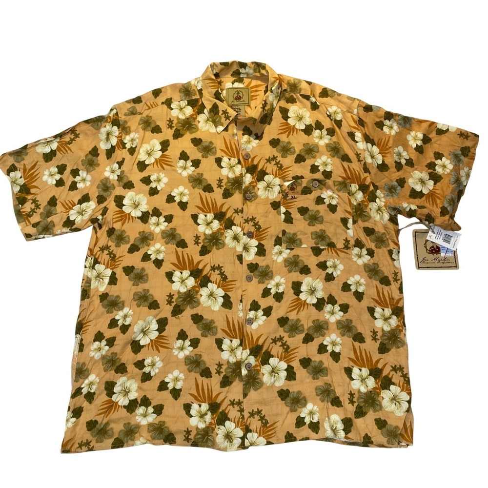 Joe Marlin Hawaiian Shirt Mens XL Orange Floral Rayon Camp Aloha NWT